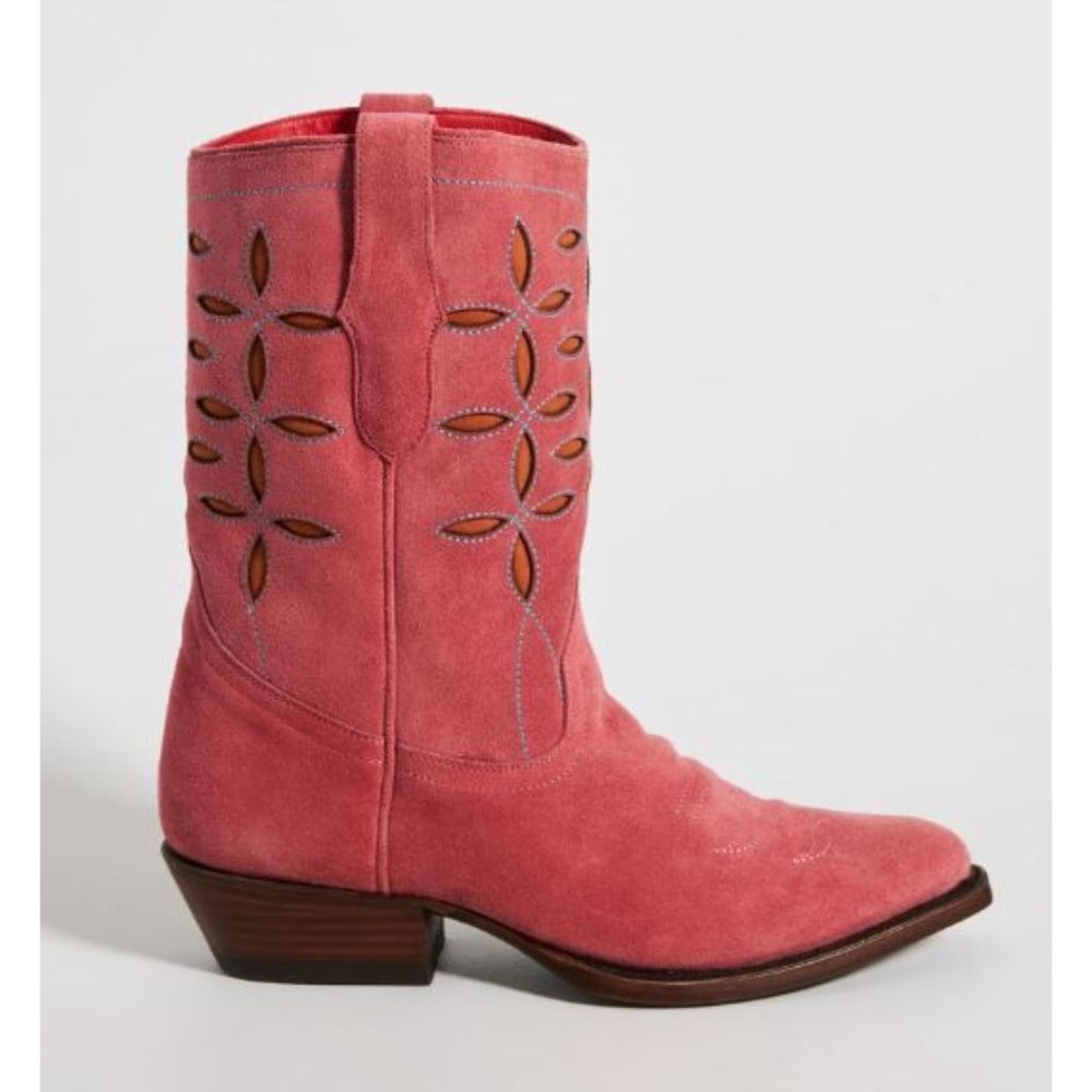 Anthropologie Planet Cowboy Pink Suede Peewee Western Boots Size 9 - Picture 2 of 13